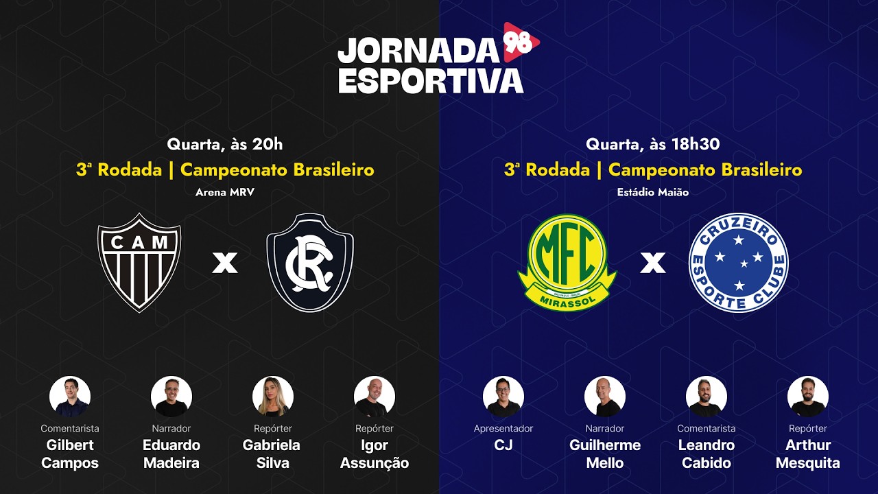 MIRASSOL X CRUZEIRO E ATLÉTICO X REMO - 3ª RODADA BRASILEIRÃO - AO VIVO - 11/02/2026