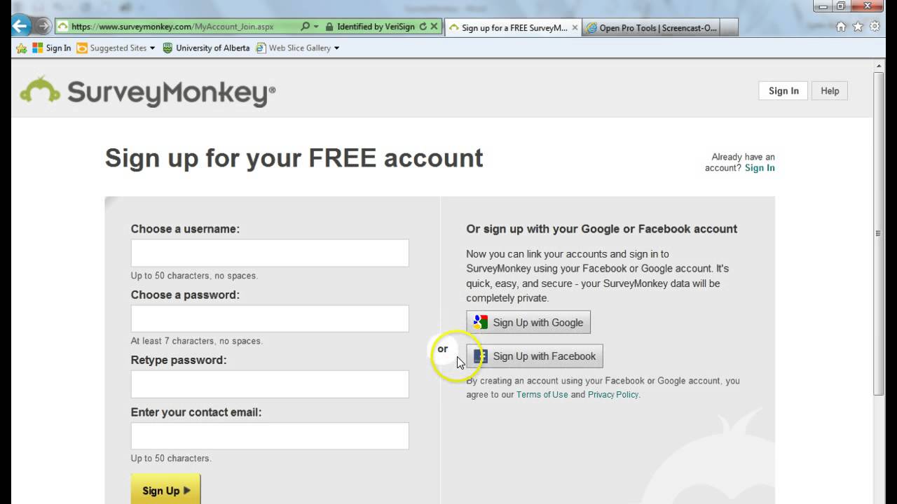 Setting up a SurveyMonkey account