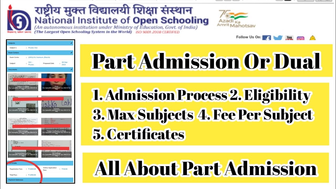 Nios Part Admission Or Dual Enrollment Eligibility Fee Maximum Subjects Certificates|Task Is Helping