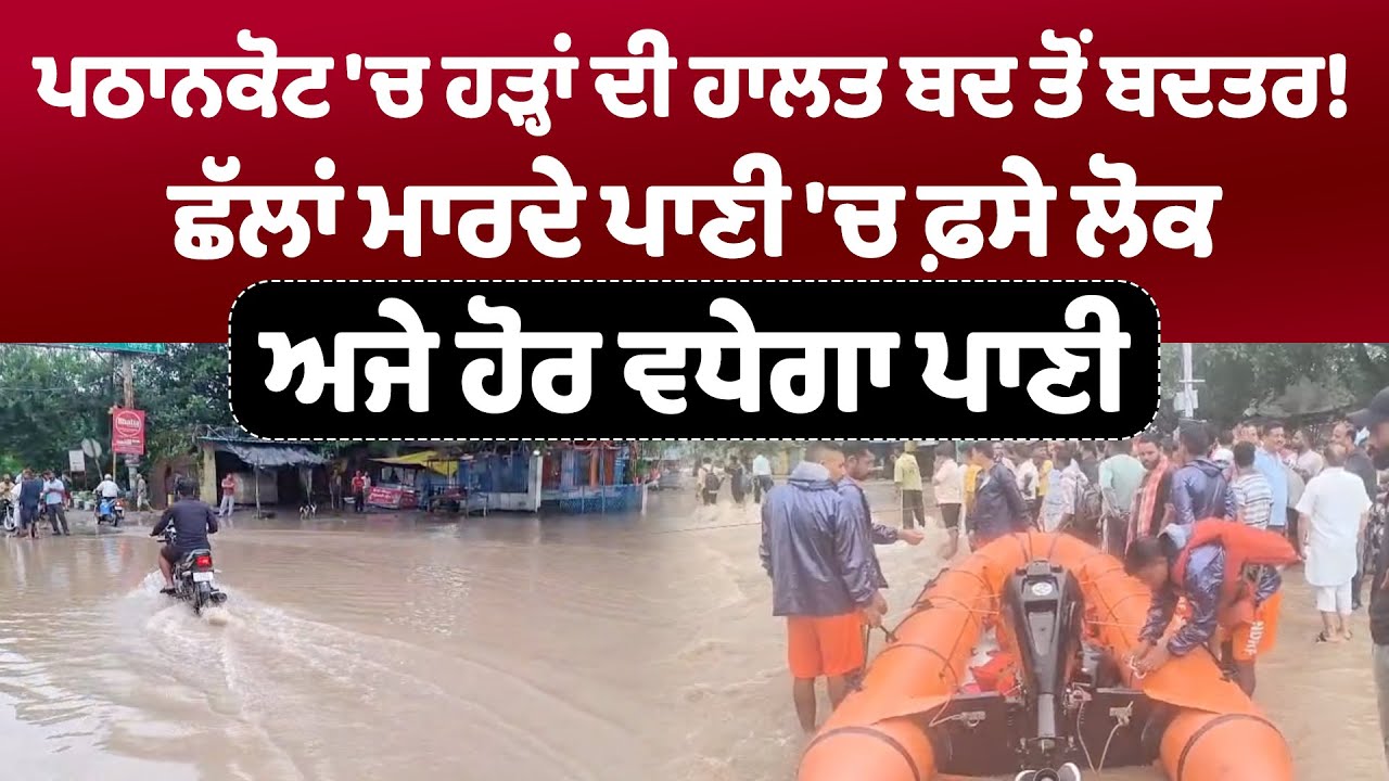 LIVE | Flood ALert | ਪਠਾਨਕੋਟ 'ਚ ਹੜ੍ਹਾਂ ਦੀ ਤਬਾਹੀ! ਛੱਲਾਂ ਮਾਰਦੇ ਪਾਣੀ 'ਚ ਫ਼ਸੇ ਲੋਕ,ਅਜੇ ਹੋਰ ਵਧੇਗਾ ਪਾਣੀ