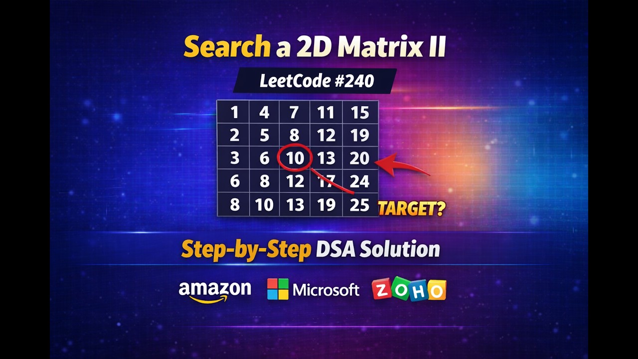 Search a 2D Matrix II | LeetCode #240 | Asked in Amazon, Microsoft, Zoho | Step-by-Step DSA Solution