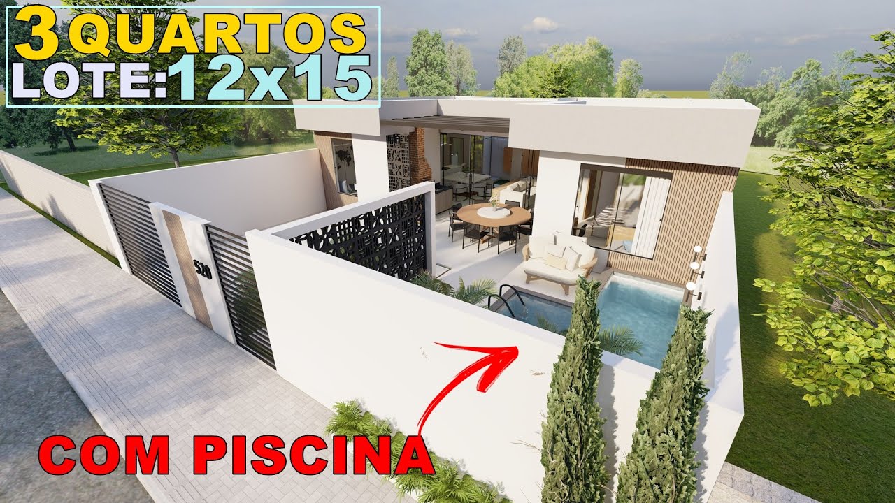 Casa térrea 3 quartos | TERRENO 12x15m | Lote pequeno, com piscina.