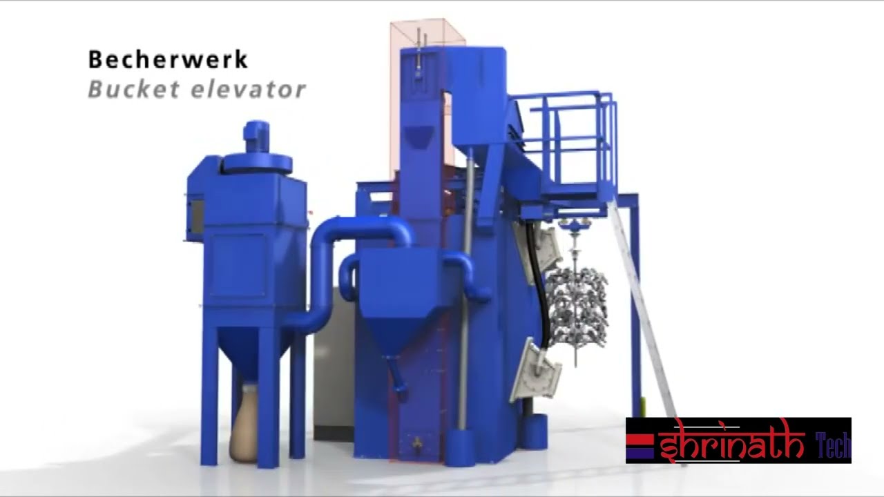 Hanger Type Shot Blasting Machine Work Process 3D video