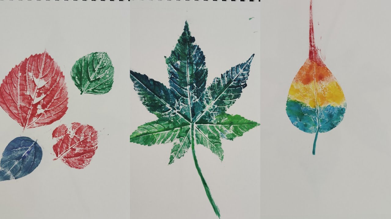 Leaf printing - Painting on 3 different leaves using Acrylic colours