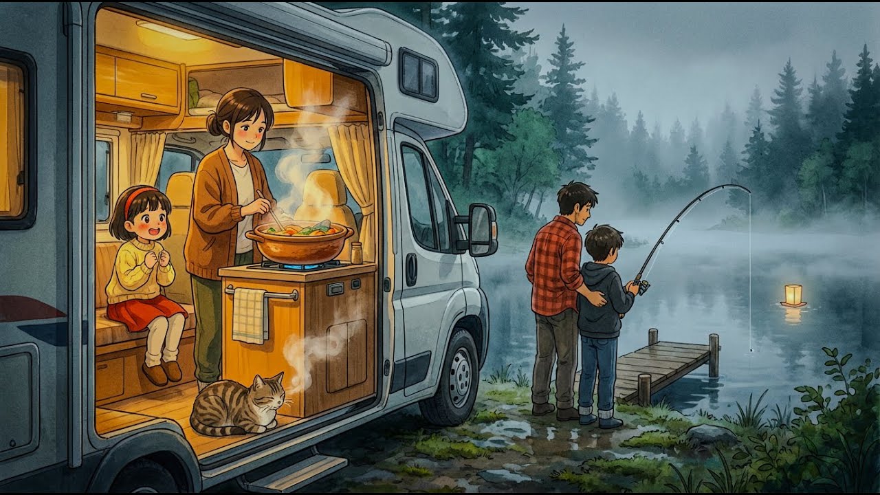 Peaceful Rainy Day in a Lakeside Motorhome | Cozy Fishing & Cooking ASMR