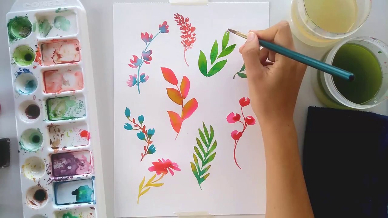 FOLHAS & FLORES EM AQUARELA - Speed painting