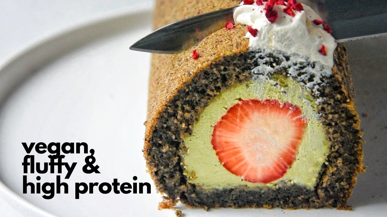 Vegan Matcha Black Sesame Roll Cake (High Protein!) | Delia.v Life