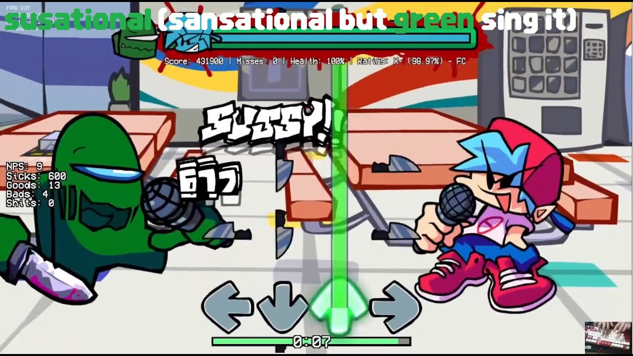 [FNF]SUSATIONAL(sansational but green impostor sing it) MELTDOWN DIFF CLEAR!!