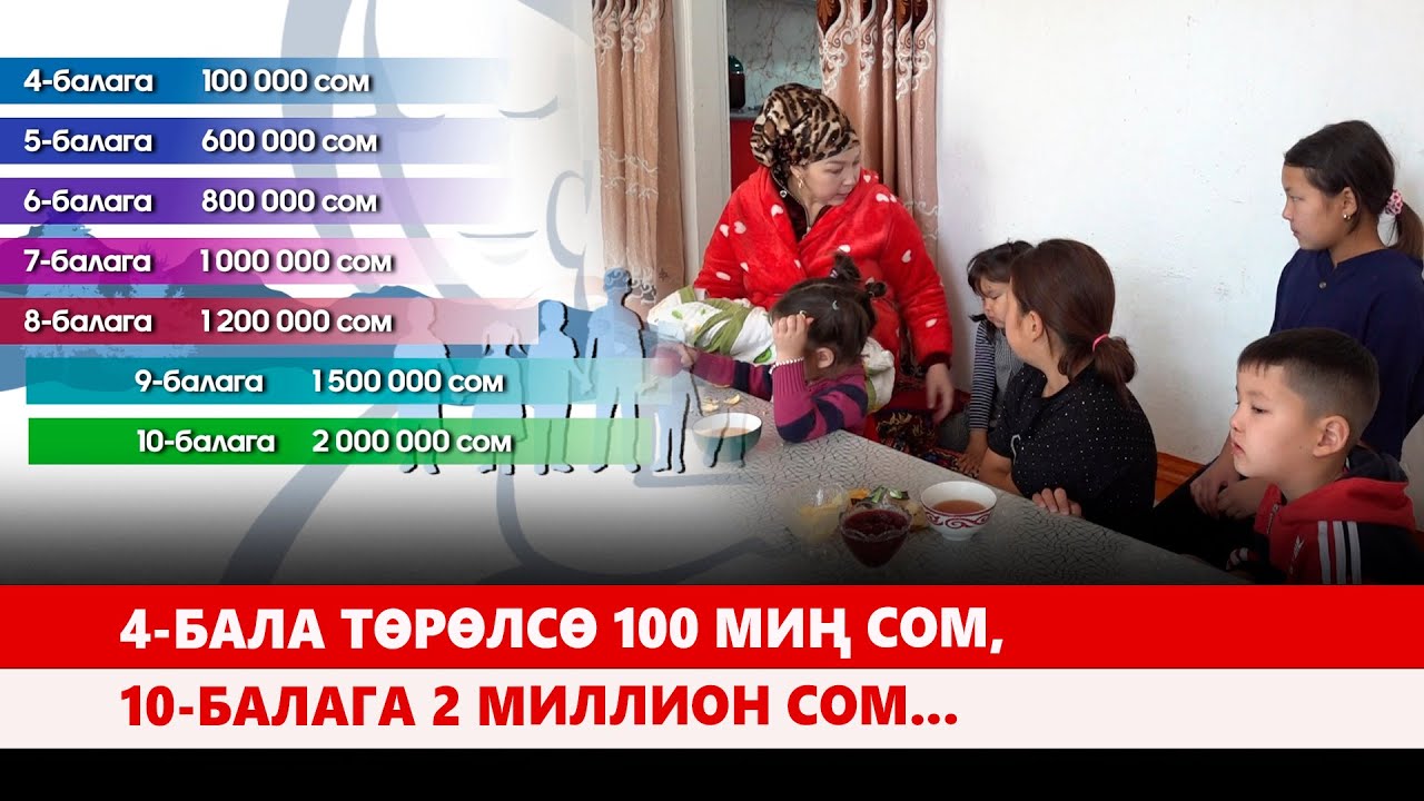 4-бала төрөлсө 100 миң сом, 10-балага 2 миллион сом...