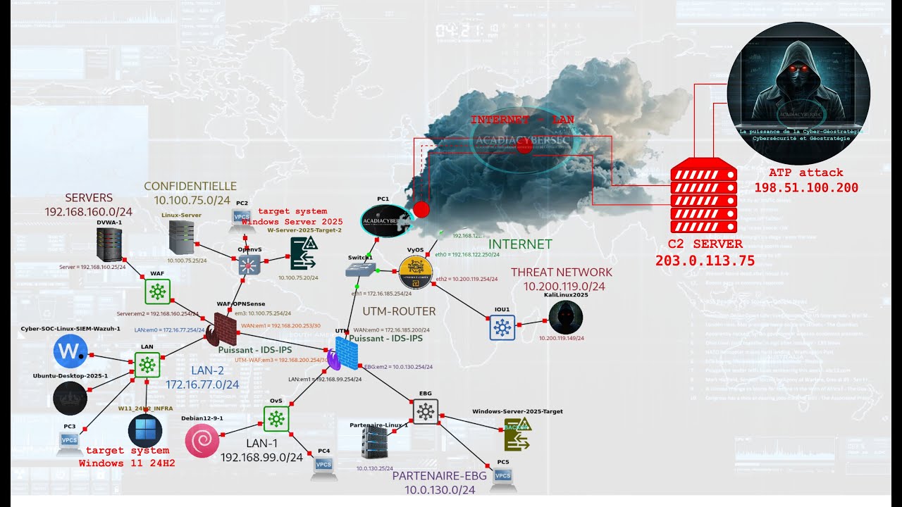 Cyberattaque Frontale depuis INTERNET vers GNS3 dans une INFRA très Sécurisée (AV, IDS, IPS, NG-FW)