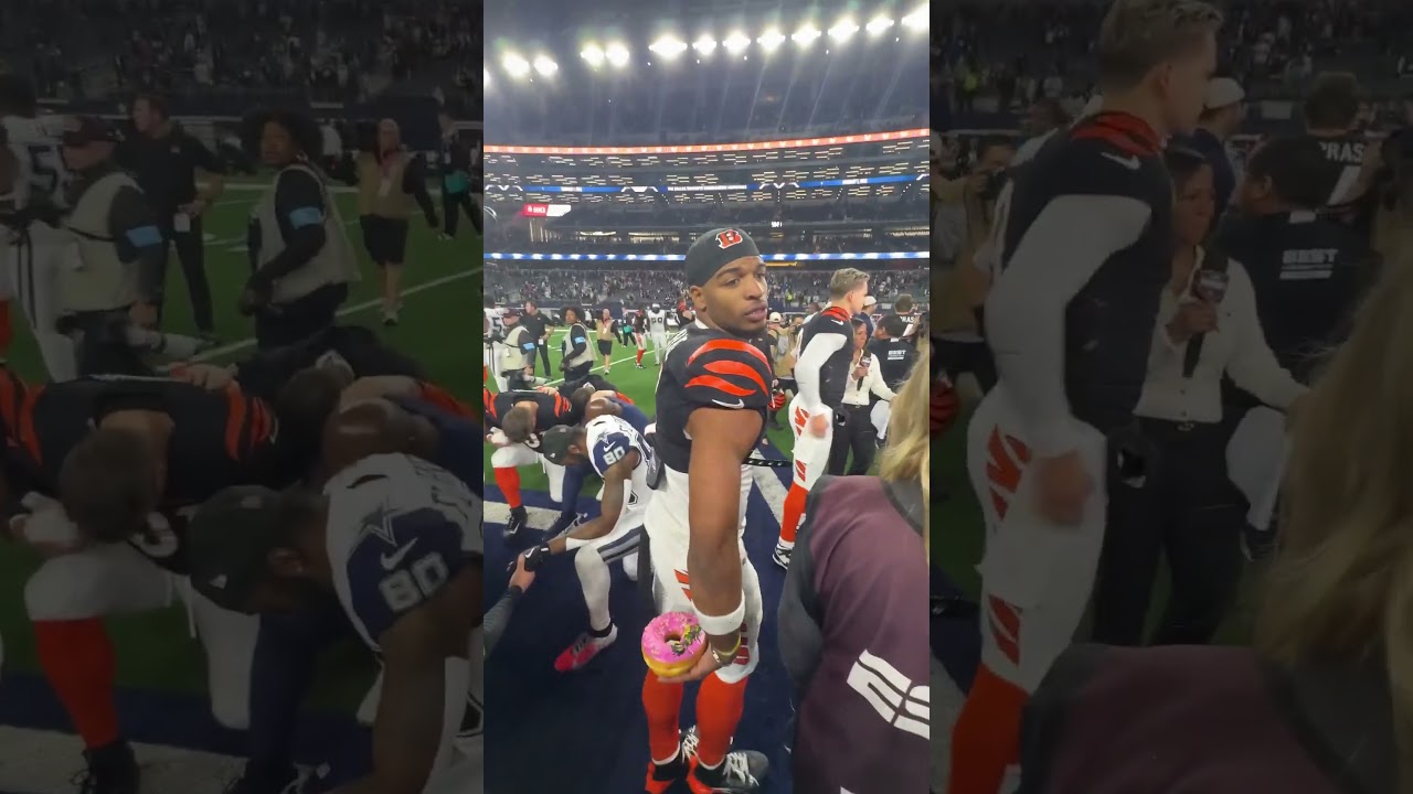 Joe with a donut to the face from Ja'Marr 🤣 #joeburrow #jamarrchase #nfl #prank