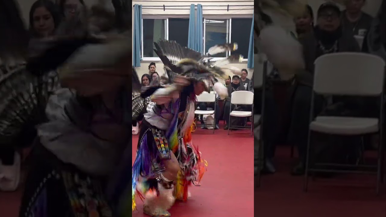 Tank Young dancing teen fancy to SoEx Style drum at IFH mini pow wow