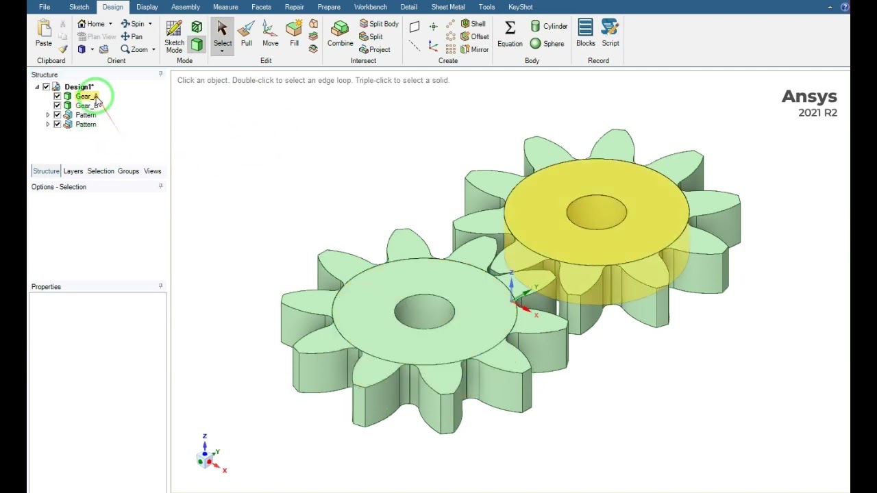 Gear Pump - Geometry creation in Ansys SpaceClaim and Fluid Volume Extraction