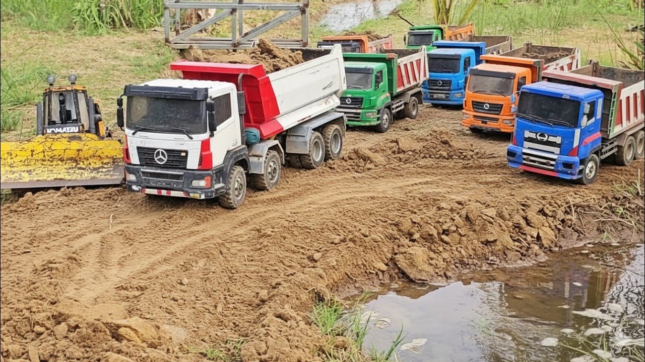 (Ep8)​ Construction of a river crossing road with a truck Kamaz Hino Scaina Man And  Bull Dozer D65