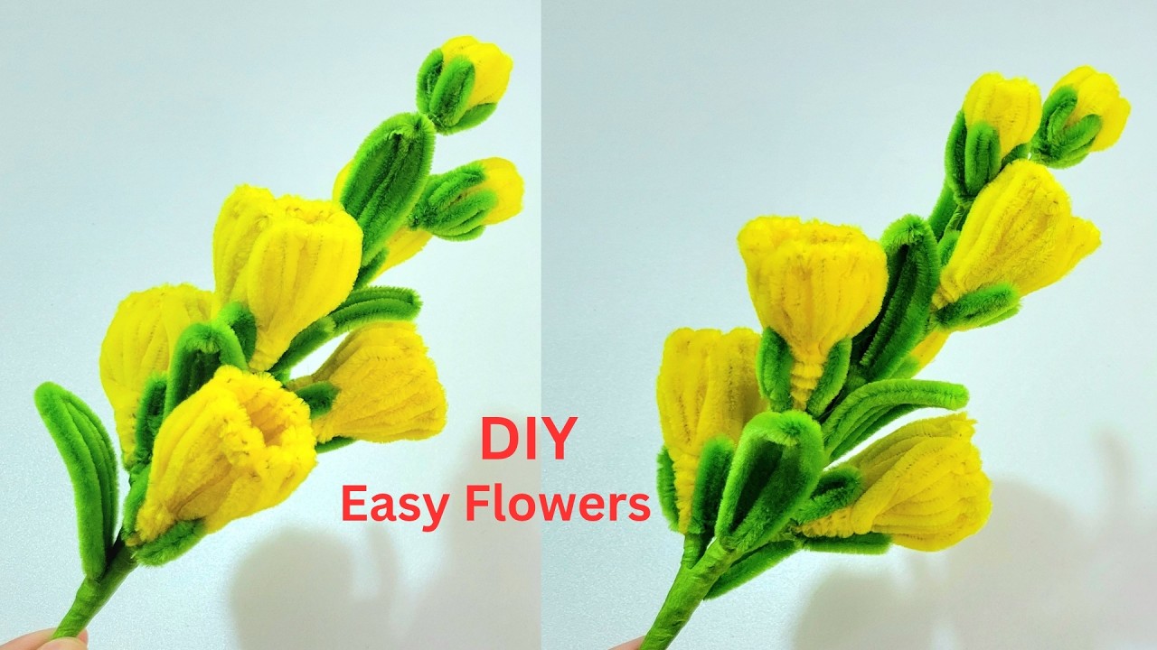 DIY Pipe Cleaner Easy to Make Beautiful Flowers 🌼 |  Yellow Chenille Easy Bouquet Flowers 🌼