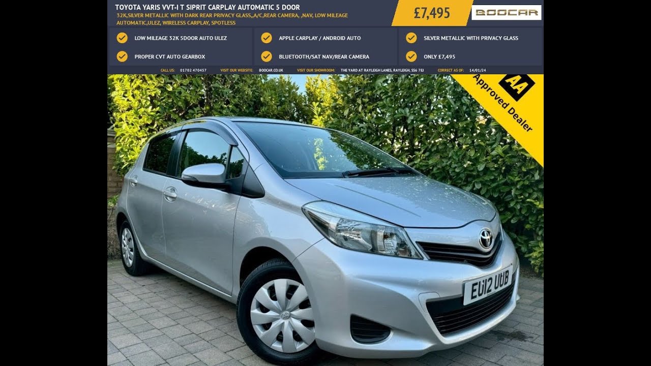 TOYOTA YARIS VVT-I T SIPRIT CARPLAY AUTOMATIC 5 DOOR 2012 12, 32k Miles For sale on WWW.boocar co.uk