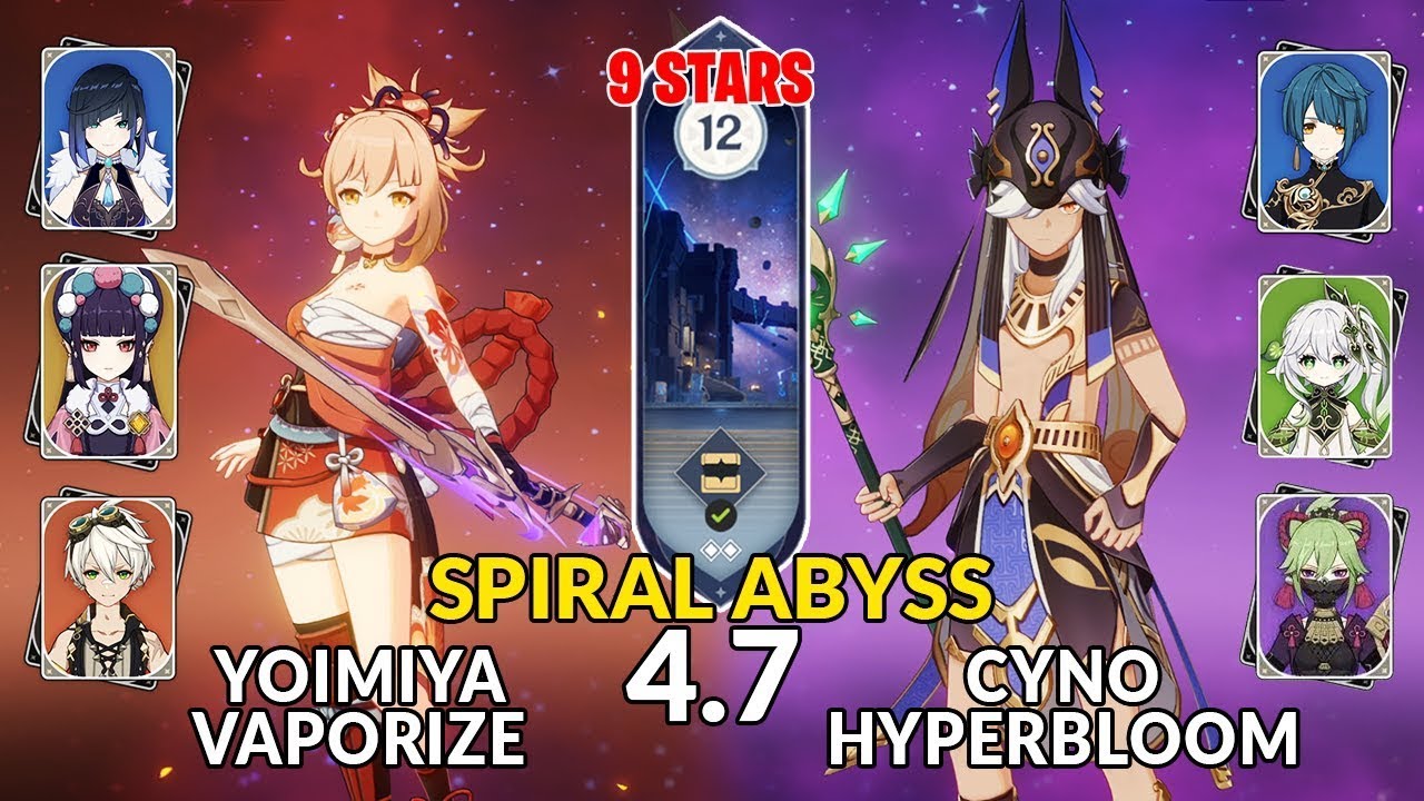 New 4.7 Spiral Abyss│Yoimiya Vaporize & Cyno Hyperbloom | Floor 12 - 9 Stars | Genshin Impact