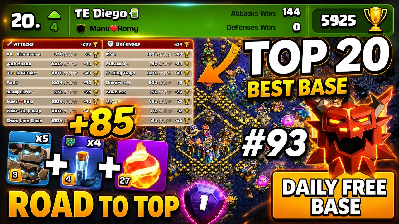 Who Can Stop This? RANK 20 With INSANE Defenses! | FREE TH18 BASE LINK | Daily Ranked Attacks #93