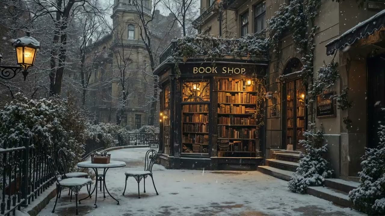 A Cozy Bookshop in the Falling Snow | Dark Academia and Winter Ambience | Haunted Piano & Cello