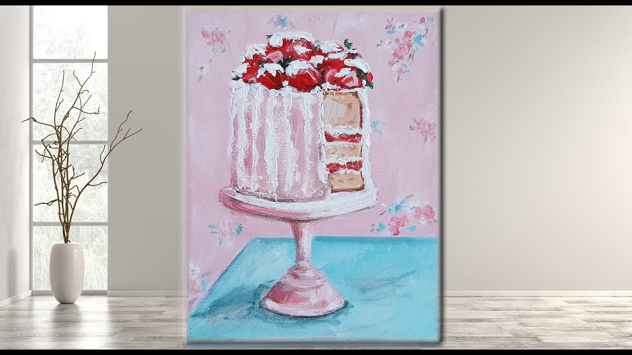 Cake TUTORIAL  /Acrylic Painting for Beginners /MariArtHome