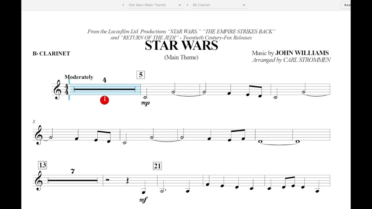 Star Wars - Clarinet Play Along
