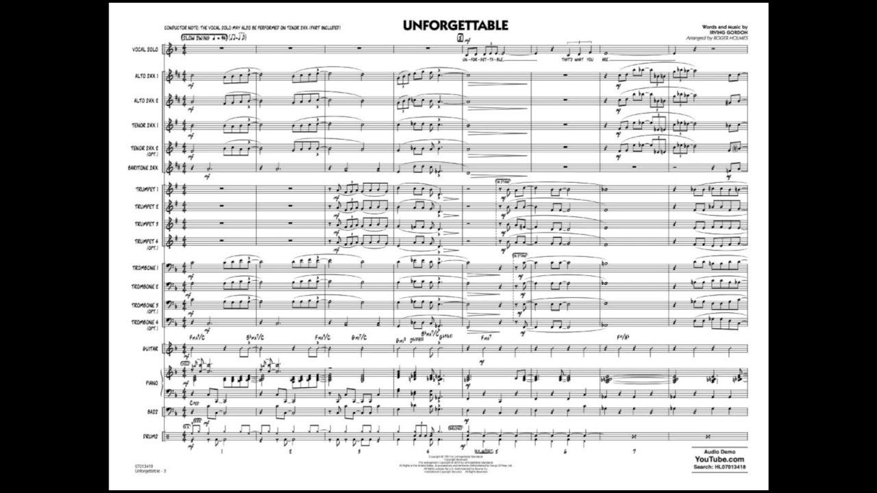 Unforgettable by Irving Gordon/arr. Roger Holmes