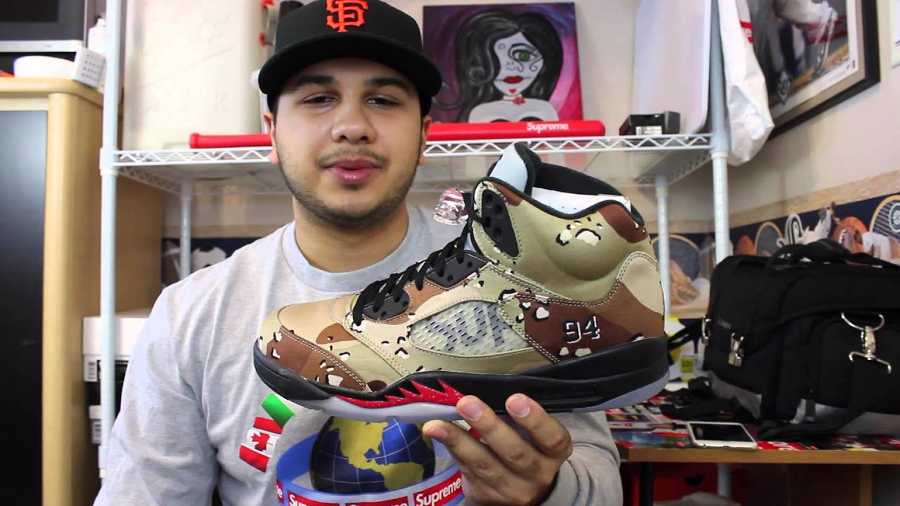 Распаковка кроссовок Air Jordan 5 X Supreme Desert Camo + Пешком