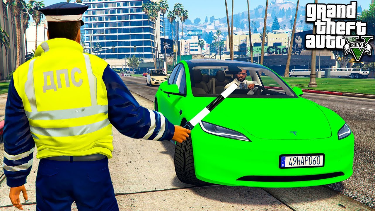 TRAFFIC COP STOPPED TESLA REAL LIFE POLICE DPS GTA 5 MODS! REVIEW MOD GTA 5! GAMES GTA VIDEO MODS