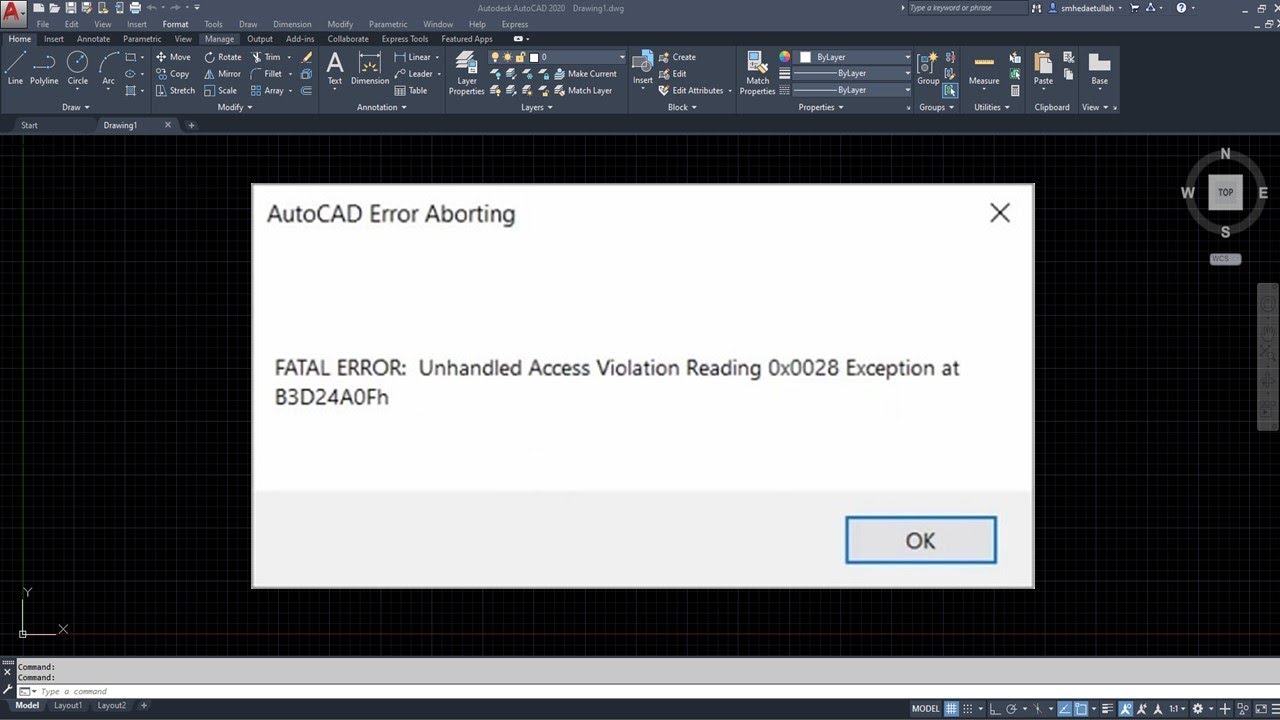 How Fix AutoCAD FATAL ERROR: Unhandled Access Violation Reading 0x0028 Exception at FED94060h