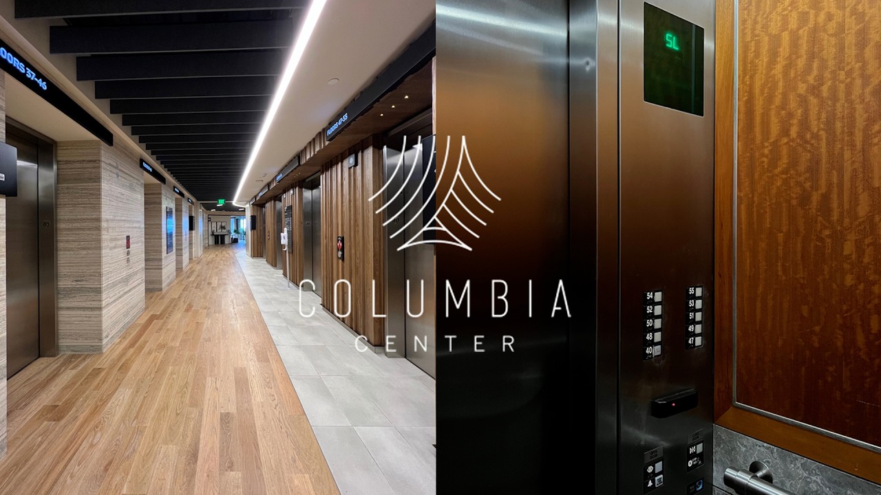 Впечатляющие 75-этажные лифты OTIS Elevonic 401 для высотных зданий - Columbia Center - Сиэтл, шт...