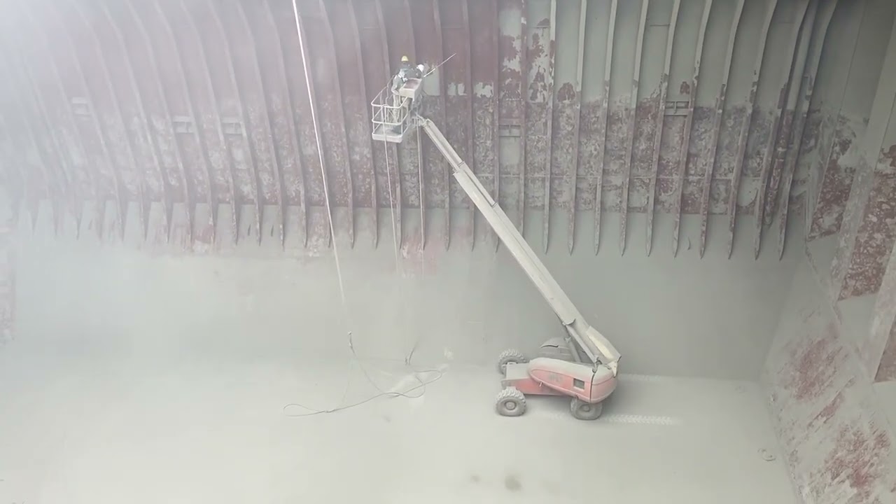 Bulk carrier cement hold  air blow cleaning