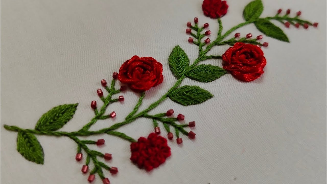 Hand Embroidery : Ribbon work /Beautiful ribbon flower border design for beginners