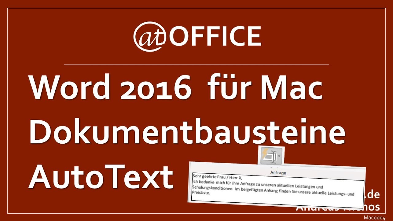 AutoText-Bausteine in Word 2016 für Mac - Abruf über Symbolleiste