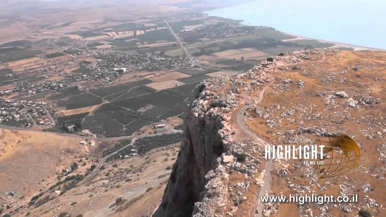 AN 002E Israel aerial footage: Aerial video of Arbel Cliff in summer with Sea of Galilee