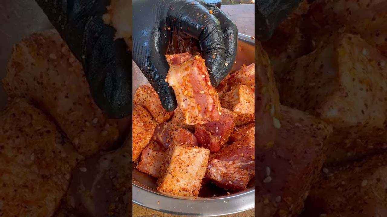 72 Asian style pork belly burnt ends with @Fire & Smoke Society lucky lucky seasoning  The mixture o