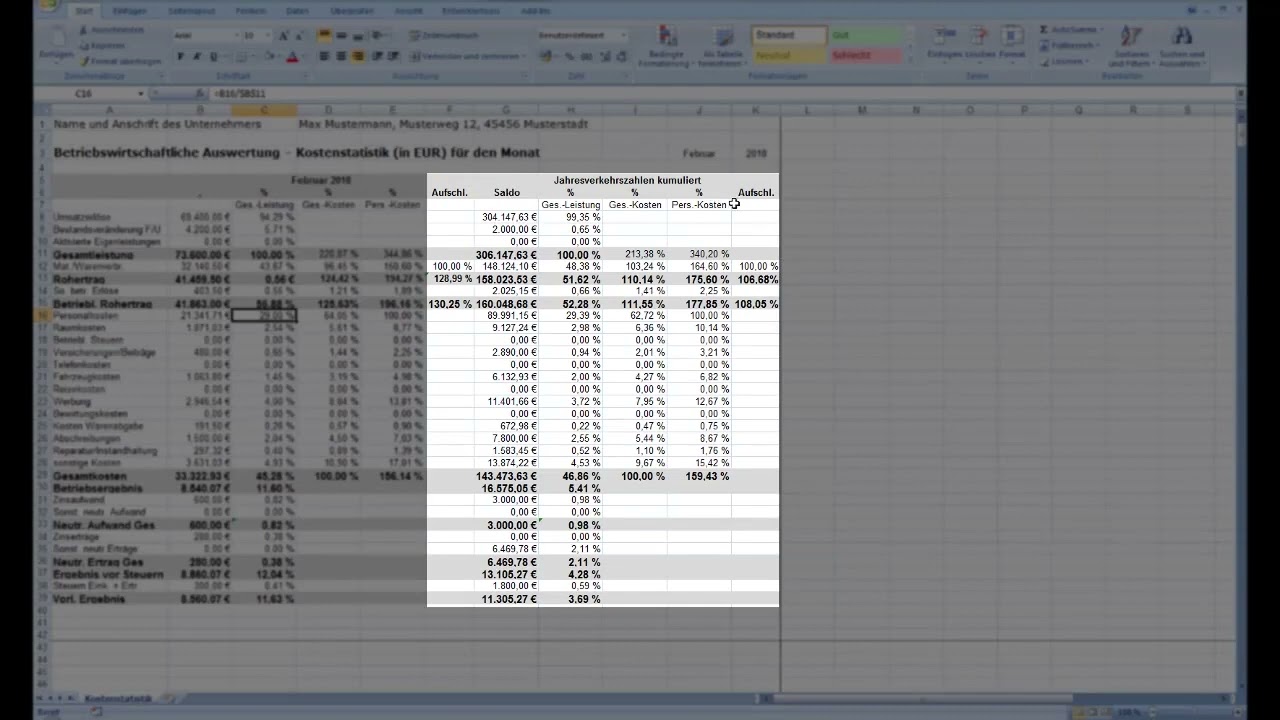 Analyse BWA Kostenstatistik in Excel #4