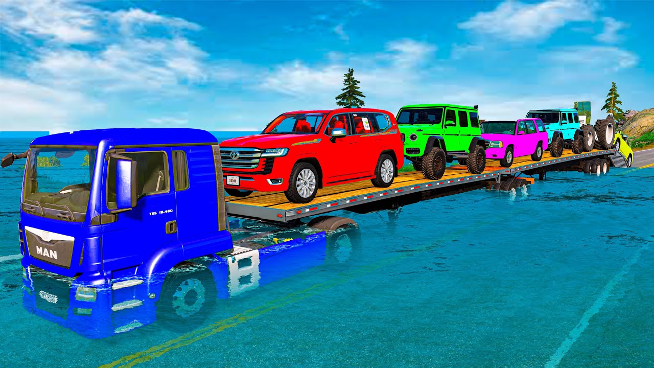 Flatbed Truck McQueen | Transportation with Truck - Pothole vs Car | BeamNG.Drive Gameplay #38