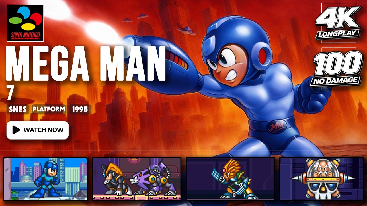 [100% & NO DAMAGE] Mega Man 7 | SNES LONGPLAY | FULL GAME | 4K