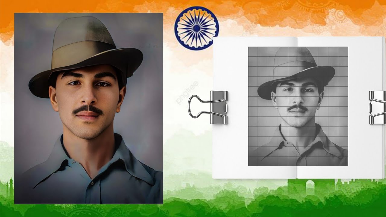 How to draw bhagat singh Ji outline drawin