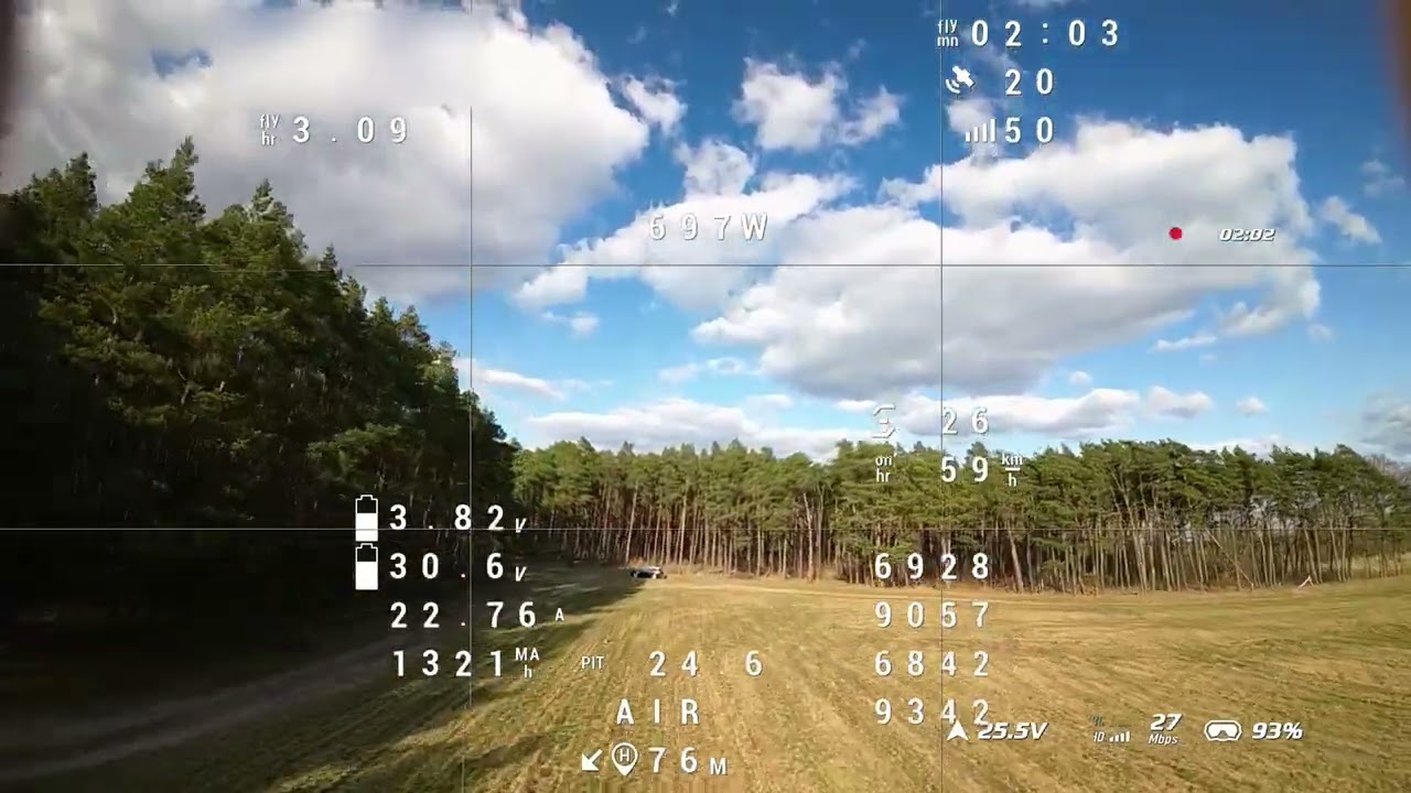 FPV 9,29 km flight pushing 300 Amps testing the esc to 80% /no aero cover on the frame
