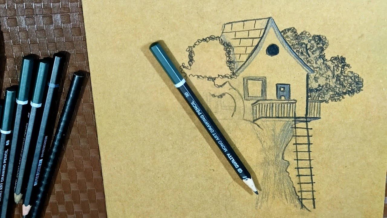 Beautiful Pencil drawing for beginners| step by step easy tutorial | tree house