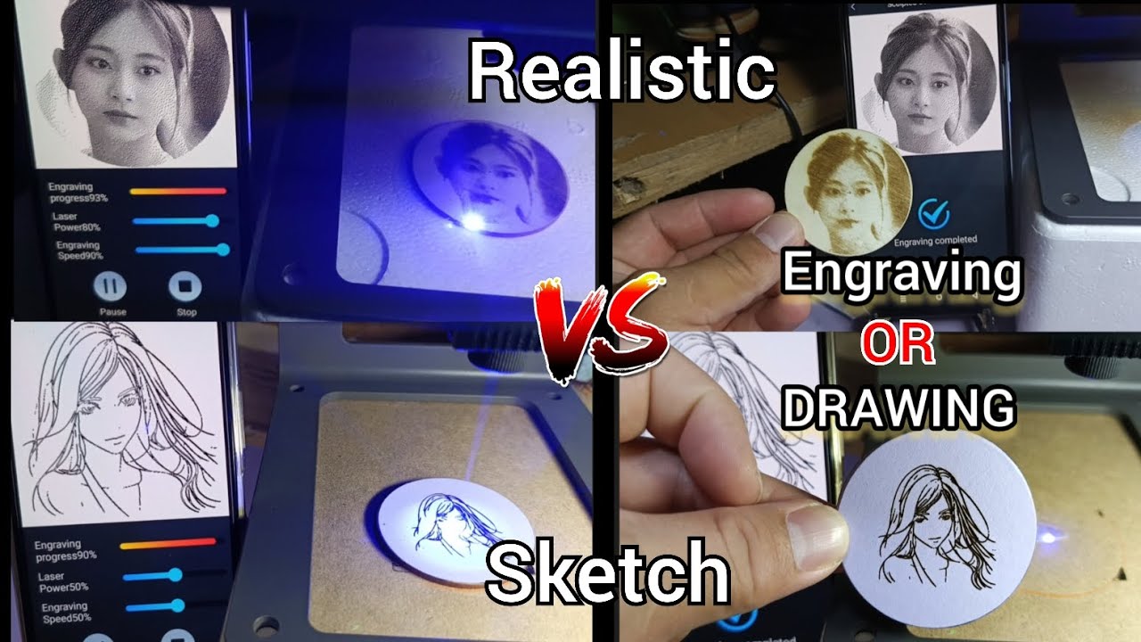 DAJA DJ6 LASER : Realistic Engraving versus Sketch Drawing on paper Easy Tutorial video