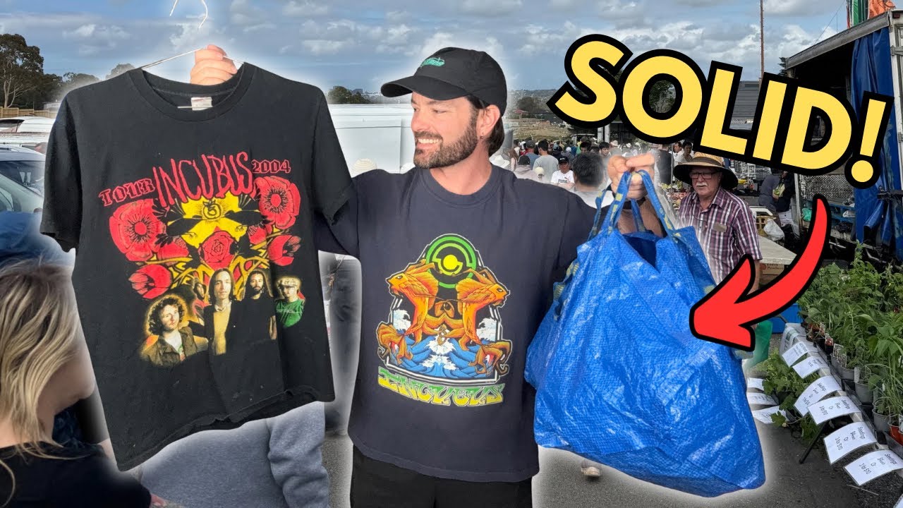 Поиск винтажной одежды на блошином рынке для Depop и EBay.