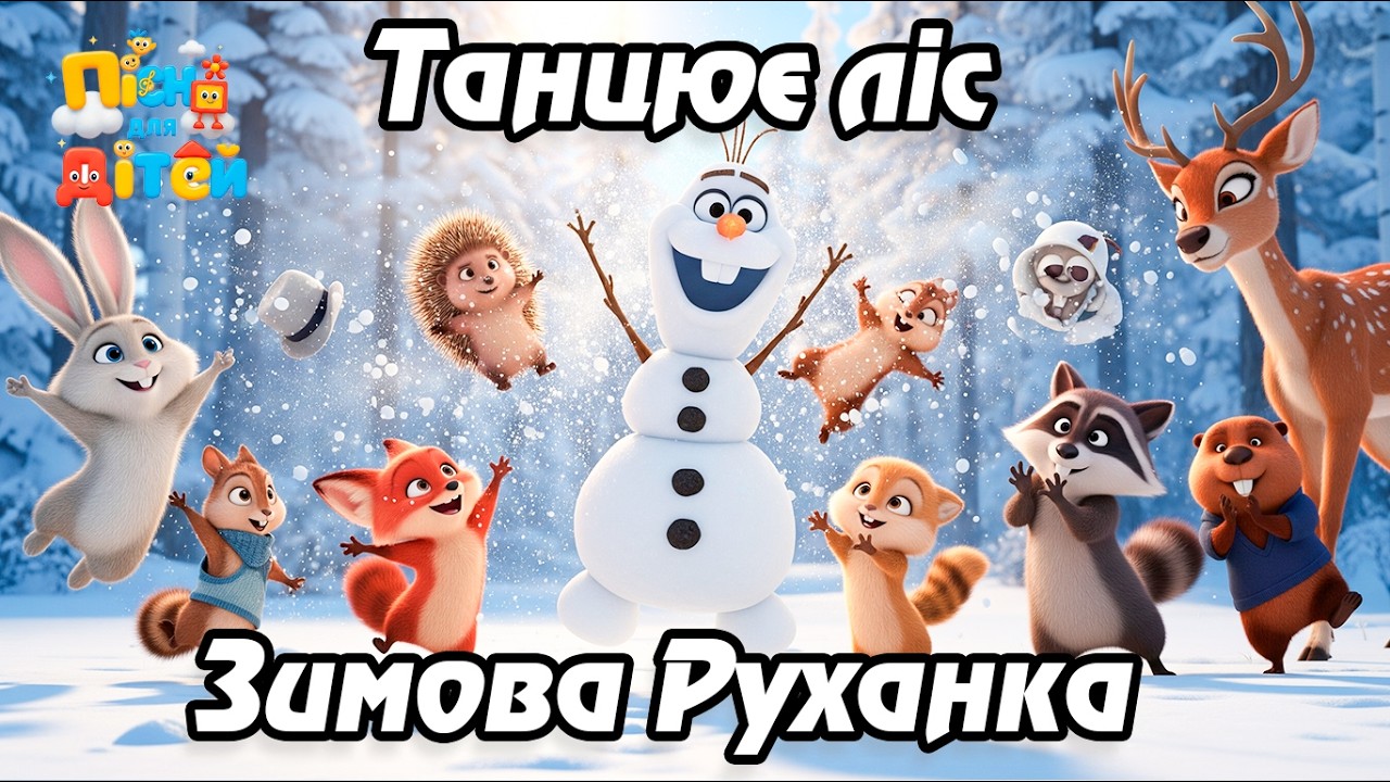 Танцює ліс зимова руханка. Дитяча пісня українською. Сучасні дитячі пісні 2025. Сучасна Руханка