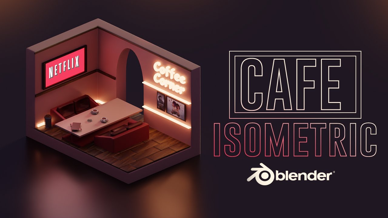 Cafe Isometric room -Blender 3.4  3d modeling
