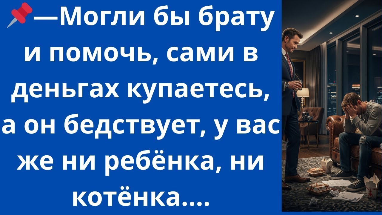 Могли бы брату и помочь, сами в деньгах купаетесь, а он бедствует, у вас же ни ребёнка, ни котёнка