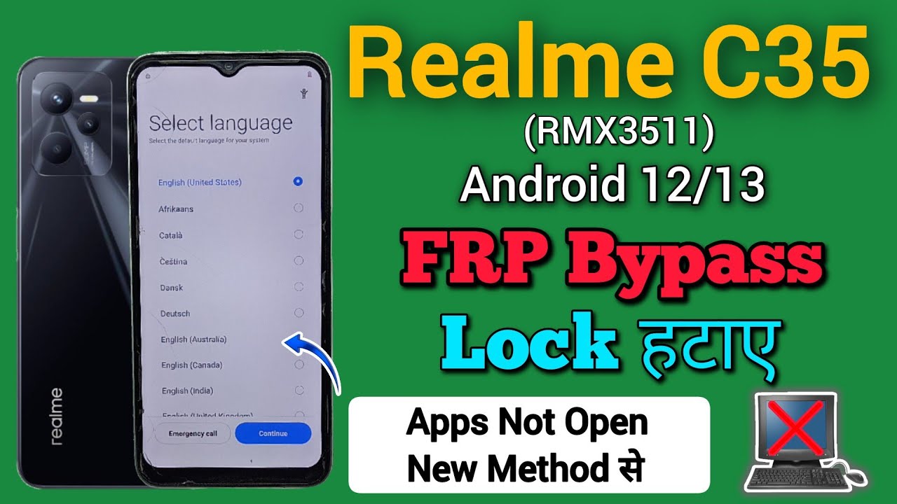 Realme C35 (RMX3511) FRP Bypass Android 12/13 || App Not Open || Without Pc || New Security || 2024.
