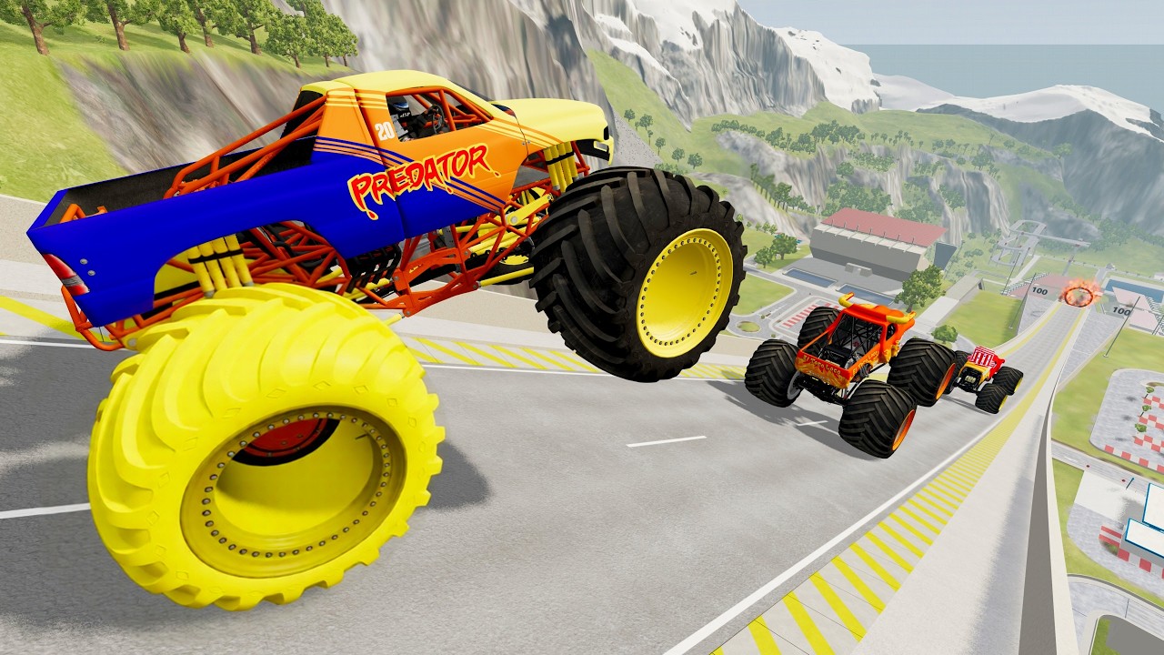 Crashes And Save - Epic High Speed Monster Trucks Jumps #001 - BeamNG Drive