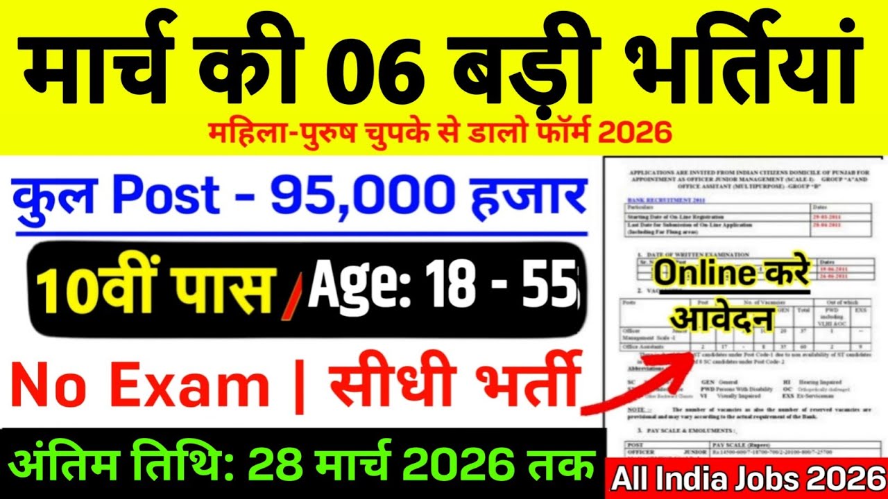 6 साल बाद आई भर्ती March 2026 में | Best 6 Central Govt Jobs for 10th Pass 2026 | New Govt Jobs 2026