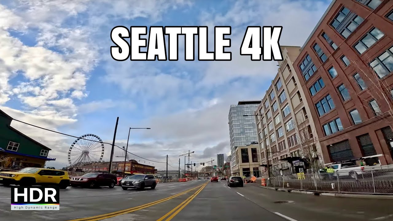 After Rain Drive Downtown Seattle, Washington, USA || 4k 60fps